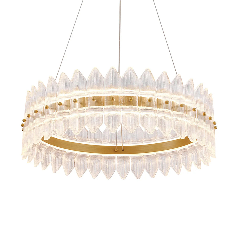 Люстра круглая с декоративными элементами в виде лепестков Round Light Flashing Латунь Прозрачный в Краснодаре | Loft Concept 