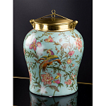 Ваза округлой формы из фарфора с рисунком и бронзовой крышкой Turquoise Blooming Garden варинант исполнения - 1 | Loft Concept в Краснодаре