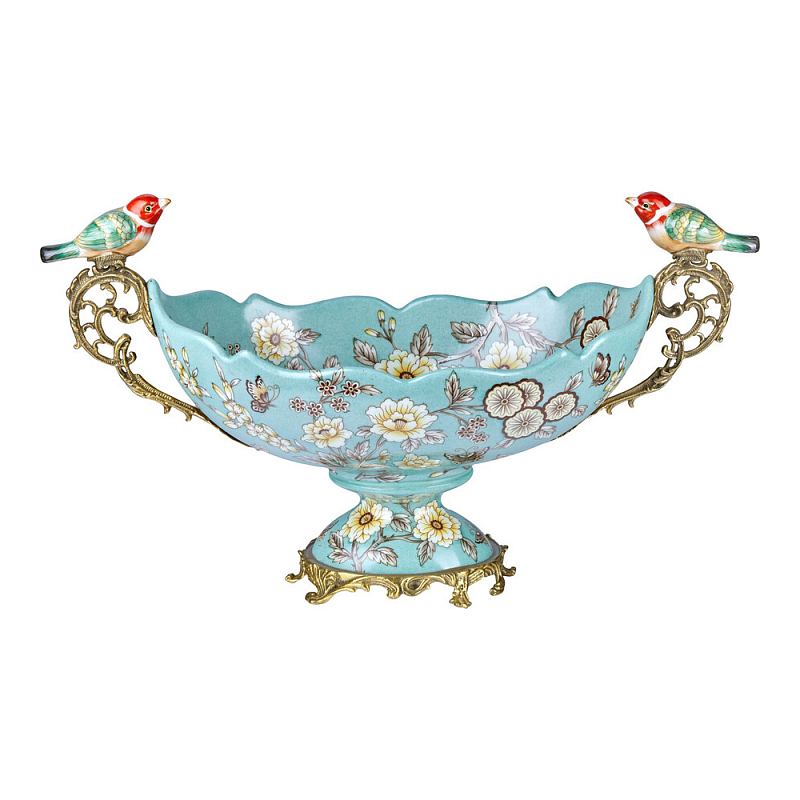 Чаша фарфоровая с птичками Bird of Paradise Bowl Бронза Мульти Голубой в Краснодаре | Loft Concept 