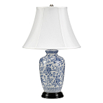 Настольная лампа с фарфоровым основанием с декоративным орнаментом и белым абажуром на темной круглой подставке Elstead Lighting варинант исполнения - 1 | Loft Concept в Краснодаре