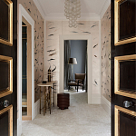 Обои ручная роспись Fishes Blue Pearl on Tarnished Silver gilded silk with pearlescent antiquing варинант исполнения - 2 | Loft Concept в Краснодаре