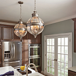 Подвесной светильник с прозрачным стеклянным плафоном в форме шара цвета никеля в индустриальном стиле на цепи 3 лампы Feiss варинант исполнения - 3 | Loft Concept в Краснодаре