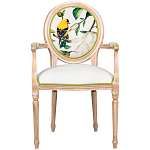 Стул с подлокотниками золотистый из бука с изображением птиц и цветов Blooming Birds 2 варинант исполнения - 1 | Loft Concept в Краснодаре