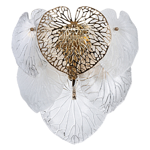 Бра с прозрачными стеклянными плафонами в форме листьев с золотыми декоративными элементами Glass Lotus Leaves Lighting