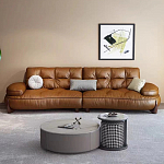 Диван кожаный с каркасом из массива дерева Medieval Furniture варинант исполнения - 1 | Loft Concept в Краснодаре