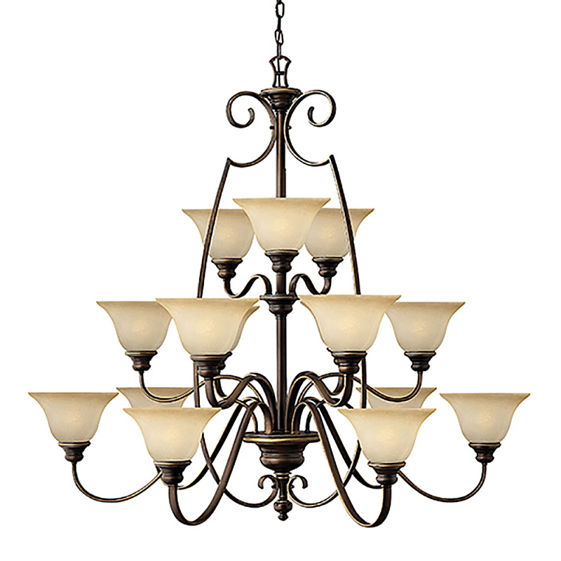 Люстра трехъярусная бронзового цвета с 15-ю кремовыми плафонами в форме чаш Hinkley Бронза Бежевый в Краснодаре | Loft Concept 