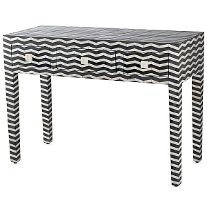 Стол рабочий черно-белый кость BONE INLAY TABLE 3 DRAWER
