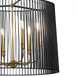 Люстра цвета латунь с 6-ю лампами свечами внутри цилиндрического абажура из черных металлических реек Kichler варинант исполнения - 3 | Loft Concept в Краснодаре