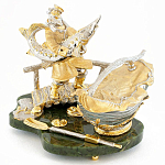 Икорница с ложкой с декором "Дед с осетром" с гравировкой на подставке из натурального камня Нефрит Decorative Cavair Dishes варинант исполнения - 1 | Loft Concept в Краснодаре