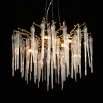 Люстра золотого цвета с декоративными ветками и длинными прозрачными стеклянными подвесами в форме сосулек Droplet Chandelier варинант исполнения - 3 | Loft Concept в Краснодаре
