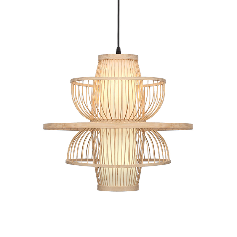 Подвесной светильник фигурный из деревянных прутьев с плафоном из натуральной ткани Light Inside the Cell Древесина в Краснодаре | Loft Concept 