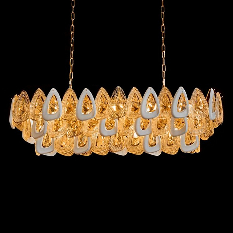 Люстра овальная с многослойными белыми и прозрачными подвесками Character Chandelier Золотой Прозрачный Белый Люстра овальная с многослойными белыми и прозрачными подвесками Character Chandelier Золотой Прозрачный Белый в Краснодаре | Loft Concept