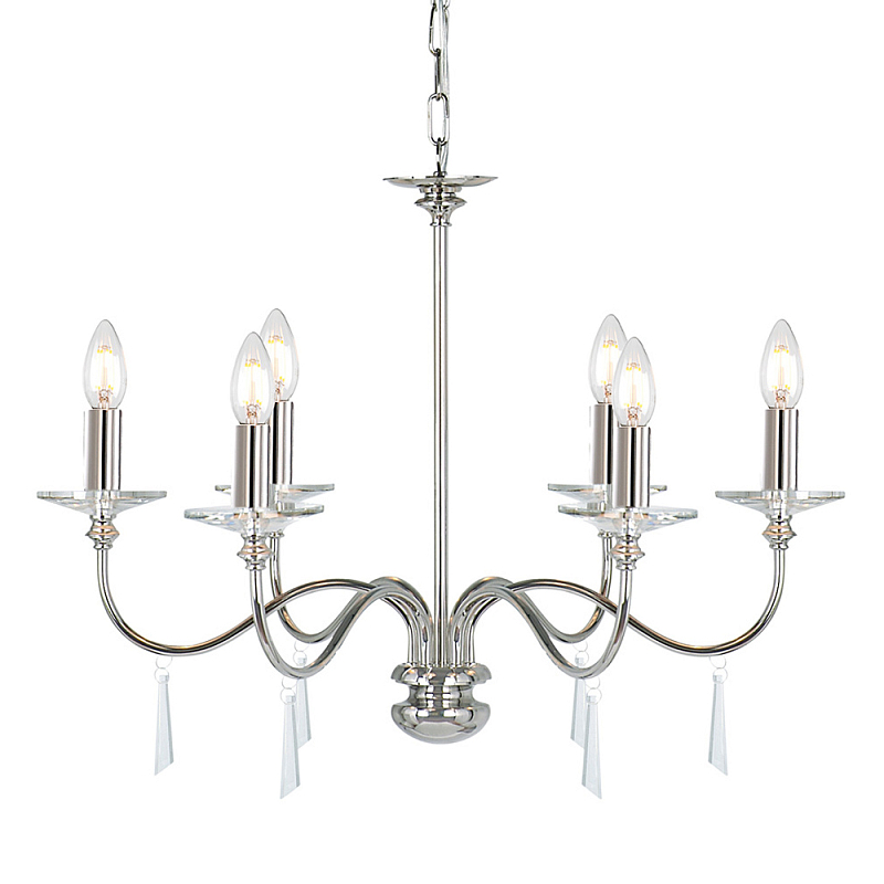 Люстра цвета никель с прозрачными стеклянными подвесками в форме капель Elstead Lighting Никель Прозрачное Стекло в Краснодаре | Loft Concept 