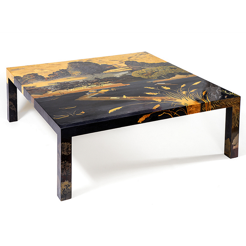Кофейный стол с японским пейзажем Bohemia coffee table  Черный матовый Золотой в Краснодаре | Loft Concept 