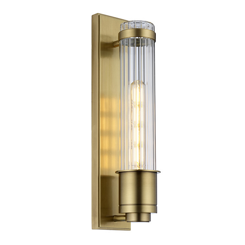 Бра вертикальное с рифленым стеклянным плафоном и прямоугольным основанием Quintiesse Латунь Хром в Краснодаре | Loft Concept 