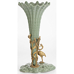 Ваза зеленая фарфоровая с волнистым краем с бронзовой фигуркой журавля Eden Garden  варинант исполнения - 3 | Loft Concept в Краснодаре