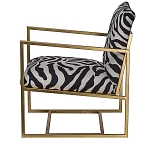 Кресло с металлическим золотистым каркасом и мягкой обивкой с чёрно-белым принтом зебры Wild animals варинант исполнения - 2 | Loft Concept в Краснодаре