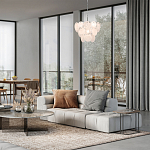 Люстра из белых стеклянных дисков на серебрянном каркасе White Glowing Reflectors варинант исполнения - 2 | Loft Concept в Краснодаре