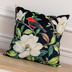 Декоративная подушка чёрная с изображением птицы в саду Blooming Red Birds варинант исполнения - 2 | Loft Concept в Краснодаре