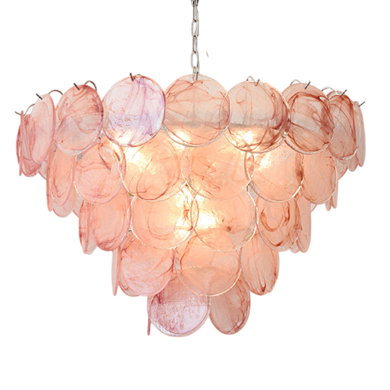 Люстра с каскадом из круглых розовых стеклянных дисков Pink Light Waterfall Розовый Хром Люстра с каскадом из круглых розовых стеклянных дисков Pink Light Waterfall Розовый Хром в Краснодаре | Loft Concept