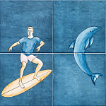 Плитка с узором Дельфин Серфингист варинант исполнения - 1 | Loft Concept в Краснодаре