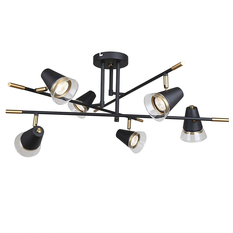 Потолочный светильник с конусообразными плафонами с контрастным сочетанием бронзы и глубоким черным цветом Aurika Черный Прозрачный в Краснодаре | Loft Concept 