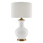 Настольная лампа белого цвета с фарфоровым основанием и латунными акцентами и тканевым абажуром Currey & Company варинант исполнения - 1 | Loft Concept в Краснодаре