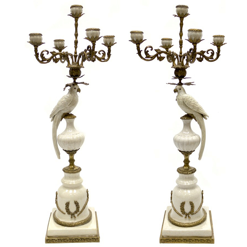 Подсвечник Candlestick White Parrot Белый Бронза в Краснодаре | Loft Concept 