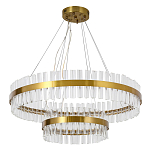 Люстра подвесная двухъярусная с золотистымыми кольцами и прозрачными стеклянными элементами Ring Horizontal варинант исполнения - 1 | Loft Concept в Краснодаре