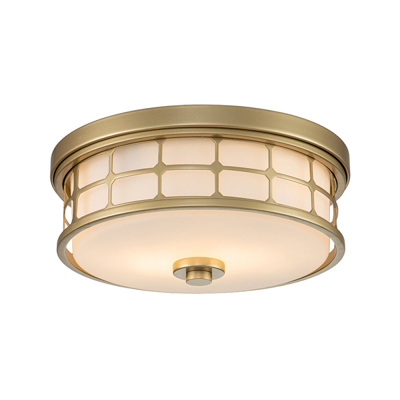 Потолочный светильник для ванных комнат цвета латунь в виде металлической клетки с геометрическими узорами Quoizel Латунь Белый в Краснодаре | Loft Concept 