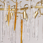 Люстра линейная золотого цвета с декоративными ветвями и длинными стеклянными подвесками в форме сосулек Droplet Chandelier варинант исполнения - 3 | Loft Concept в Краснодаре