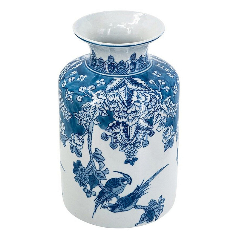 Ваза с мотивами цветущего сада с попугаями Vase Inspired by Nature Синий Белый в Краснодаре | Loft Concept 