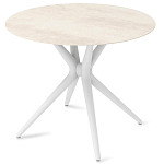 Стол обеденный с круглой столешницей из керамики на четырех белых ножках Sand Ceramics варинант исполнения - 2 | Loft Concept в Краснодаре