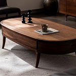 Кофейный стол овальный из дерева с 2-мя ящиками Coffee Walnut Table варинант исполнения - 3 | Loft Concept в Краснодаре