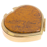 Таблетница карманная в форме сердца с 3-мя отделениями с зеркалом и накладкой из натурального камня Яшма Змеиная Gold Stone Pillboxes варинант исполнения - 1 | Loft Concept в Краснодаре
