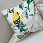 Декоративная подушка бежевая с изображением птиц и цветов Blooming Yellow Birds варинант исполнения - 2 | Loft Concept в Краснодаре