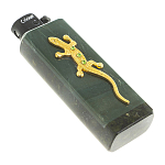 Зажигалка газовая из натурального камня Офиокальцит с декоративной металлической вставкой в виде ящерицы Metal Stone Lighters варинант исполнения - 3 | Loft Concept в Краснодаре