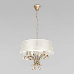 Люстра подвесная круглая с тканевым полупрозрачным абажуром и подвесками 6 ламп Gilded Elegance варинант исполнения - 2 | Loft Concept в Краснодаре