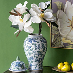 Ваза с крышкой и зелено-голубым рисунком на белом фоне 51 см Blue & White Ornament варинант исполнения - 4 | Loft Concept в Краснодаре