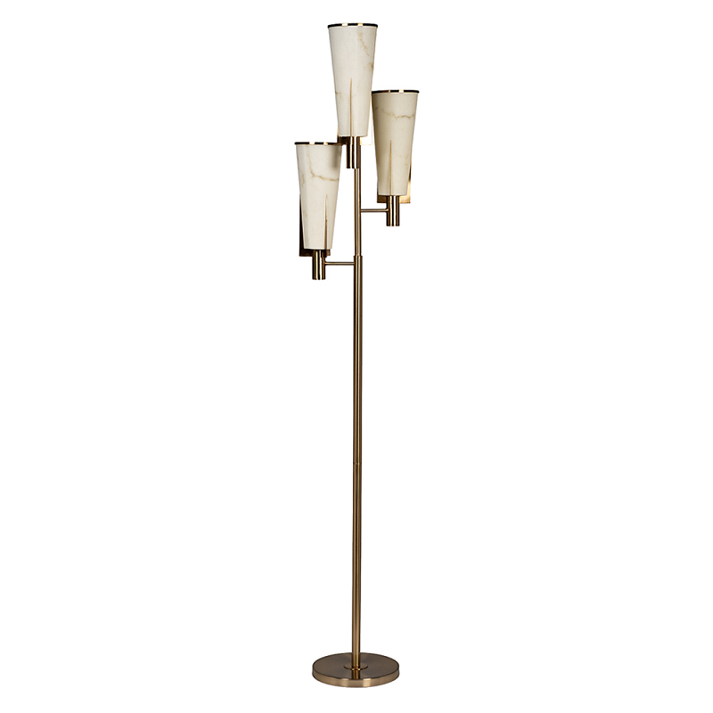 Торшер на три лампы с расцветкой под мрамор на матовом металлическом основании Elegant Classic Light Белый Латунь в Краснодаре | Loft Concept 