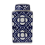 Ваза прямоугольной формы с крышкой и геометрическим узором в сине-белых цветах Blue & White Ornament  варинант исполнения - 1 | Loft Concept в Краснодаре