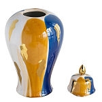 Ваза с крышкой и мазками синего и золого цвета на белом фоне Chinoiserie Ceramics варинант исполнения - 2 | Loft Concept в Краснодаре