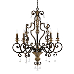 Люстра с подвесками из прозрачного стекла на кованом каркасе бронзового цвета в классическом стиле Quoizel варинант исполнения - 1 | Loft Concept в Краснодаре
