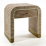 Тумбочка прикроватная с ящиком Tofino Stripes Bone Inlay Bedside Beige варинант исполнения - 2 | Loft Concept в Краснодаре