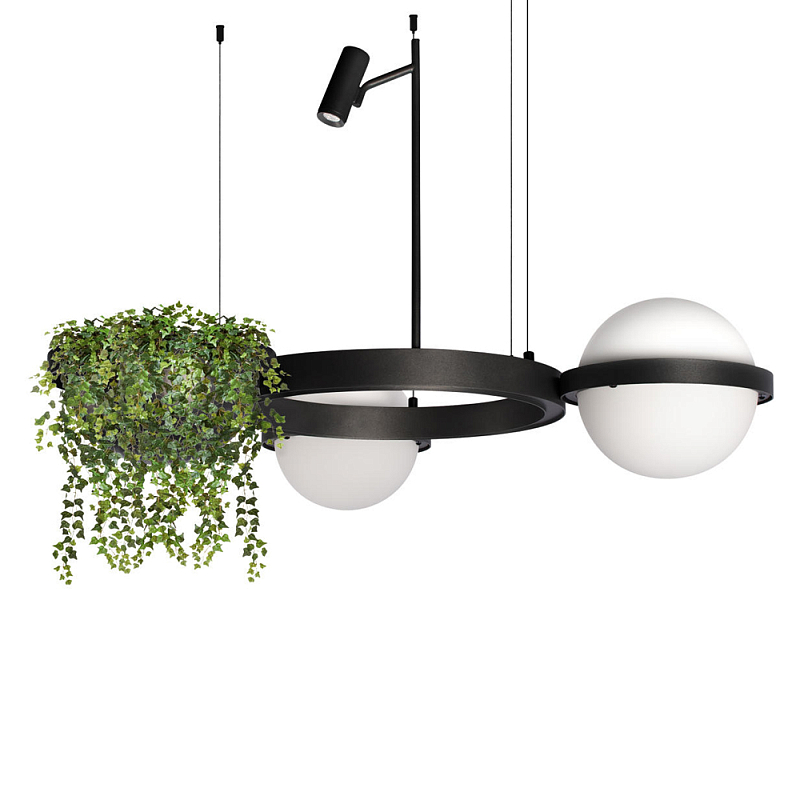 Подвесной светильник с 2-мя шарообразными плафонами и цилиндрическим спотом Light of Еyes Черный Белый Зеленый в Краснодаре | Loft Concept 