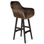 Барный стул со спинкой и подлокотниками на 4-х черных ножках Douglas Rhombus Коричневый Велюр варинант исполнения - 1 | Loft Concept в Краснодаре