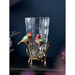 Ваза стеклянная прозрачная с бронзовым основанием в виде ветвей и фарфоровыми птичками Eden Garden варинант исполнения - 3 | Loft Concept в Краснодаре