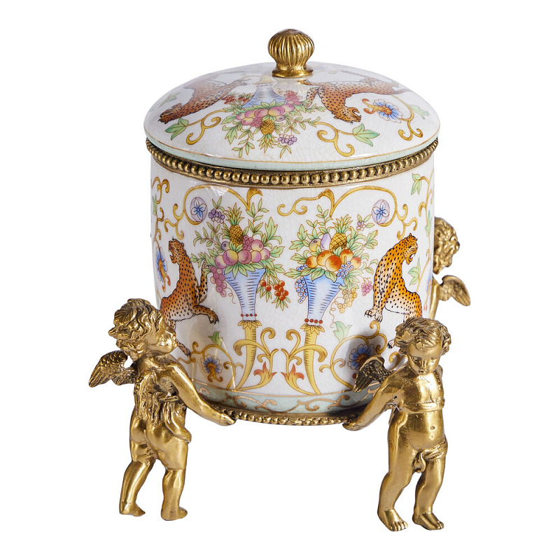 Шкатулка на ангелах из фарфора с бронзовыми элементам Eden Garden Бронза Мульти в Краснодаре | Loft Concept 