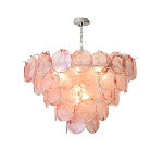 Люстра с каскадом из круглых розовых стеклянных дисков Pink Light Waterfall варинант исполнения - 4 | Loft Concept в Краснодаре