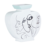 Ваза плоская белая с абстрактными черными линиями в форме лиц Faces of Imagination варинант исполнения - 1 | Loft Concept в Краснодаре